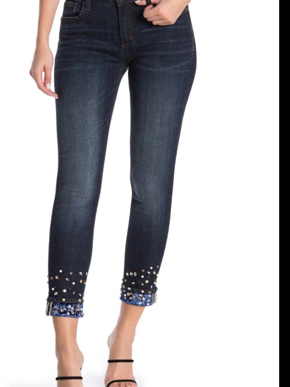 Miss Me Dark Blue Embellished Cropped embroidered design bottom Ankle Jeans